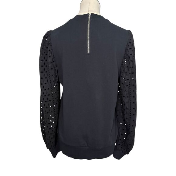 Anthropologie Othilia Imogen Women’s Small Black Eyelet Pullover Long Sleeve Top - Picture 8 of 11